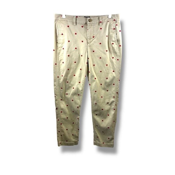 J.Crew Pants - J Crew High Rise Girlfriend Chino Pants in Khaki with Hearts Print Size 6